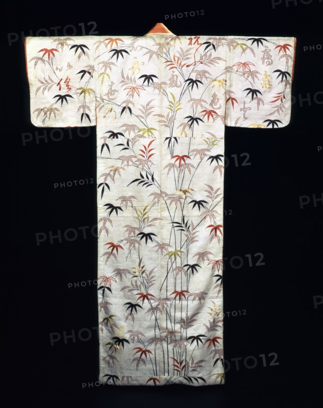 Embroidered white satin ladies kimono, Japanese, Edo period, 1600-1867. Artist: Unknown