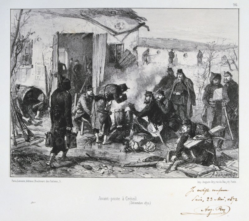 French advanced guard post at Creteil, Siege of Paris, Franco-Prussian War, December 1870 (1872). Artist: Auguste Bry