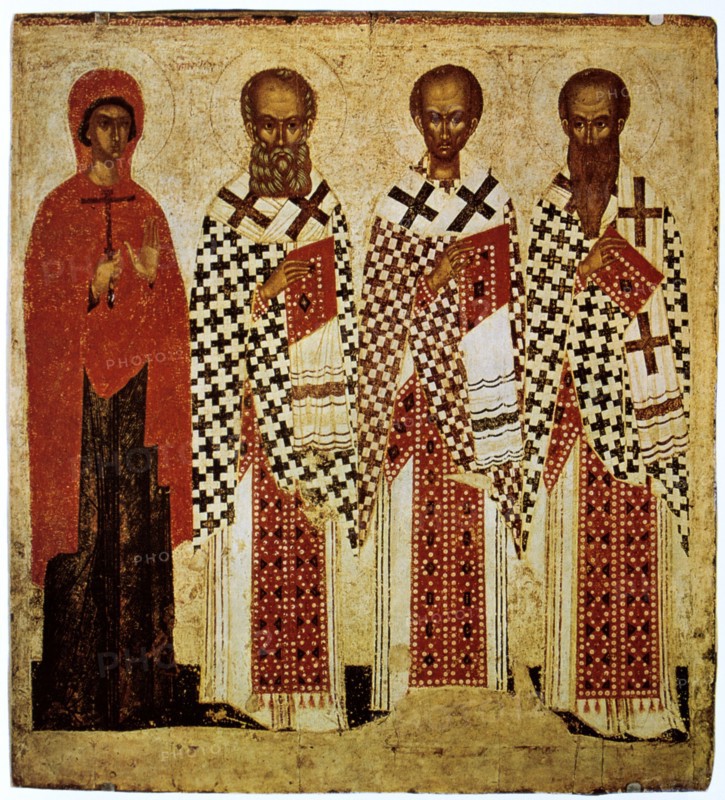 Saints Paraskeve, Gregory the Theologian, John Chrysostom and Basil the Great, early 15th century. Artist: Unknown