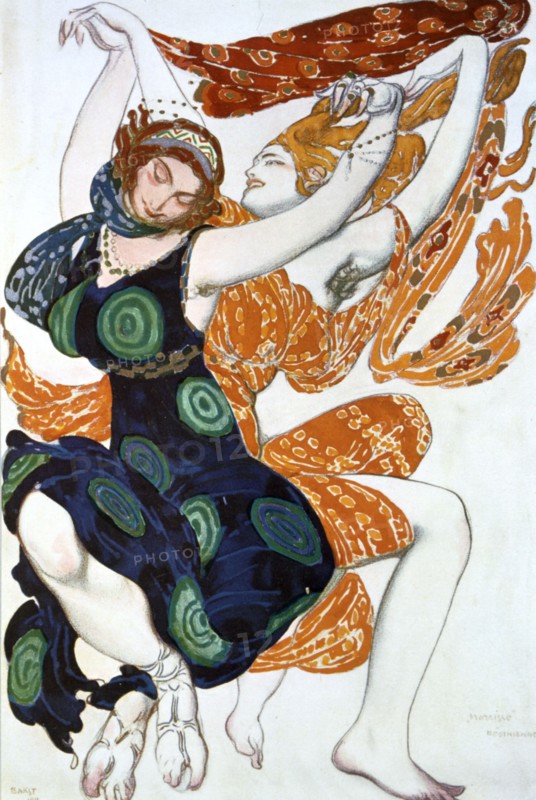 'Two Bacchantes', costume design for a Ballets Russes production of Tcherepnin's Narcisse, 1911. Artist: Leon Bakst
