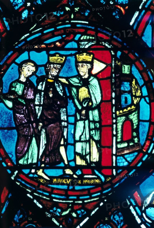 Constantine greets Charlemagne at Constantinople, stained glass, Chartres Cathedral, France, c1225. Artist: Unknown