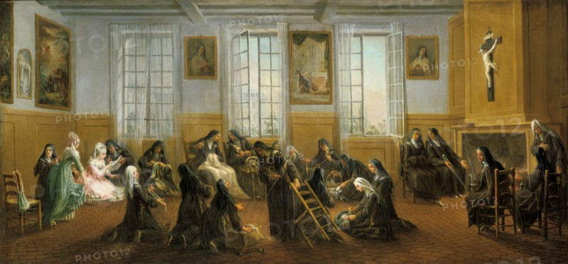 'The Carmelite Nuns in the Warming Hall', mid 18th century. Artist: Charles Guillot