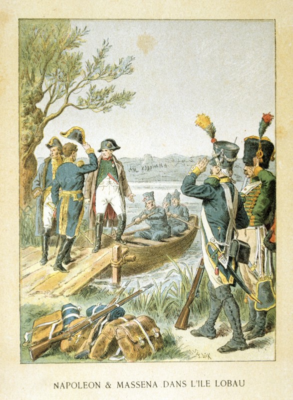 'Napoleon and Massena on the Island of Lobau', May 1809, (19th century). Artist: Anon