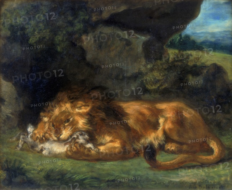 'Lion Devouring a Rabbit', 19th century. Artist: Eugène Delacroix