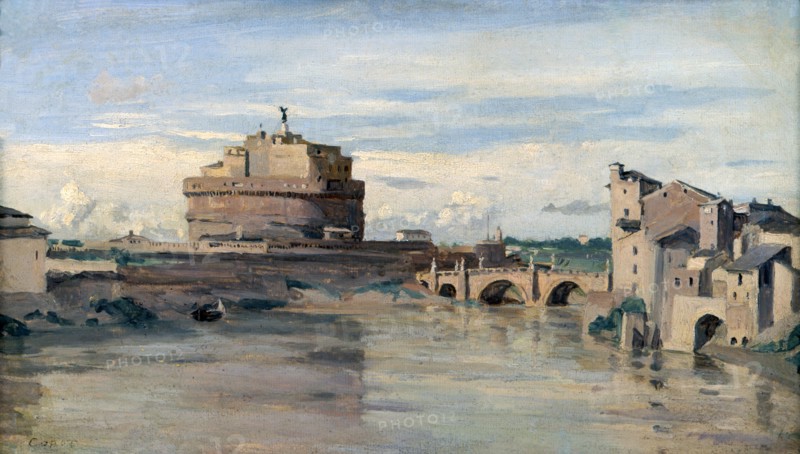 'Castel Sant' Angelo and the River Tiber, Rome', c1816-1875. Artist: Jean-Baptiste-Camille Corot