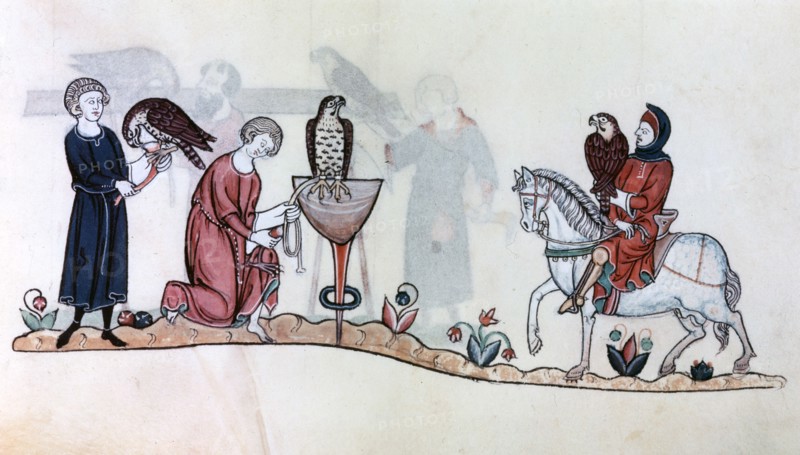 Falconers with their birds, 13th century. Artist: Unknown