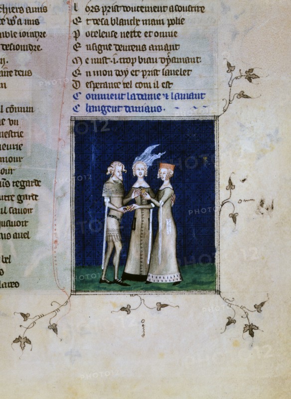 A knight and a lady exchanging rings, c1350. Artist: Unknown