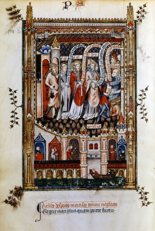 St Denis taken to Sisinnius, 1317. Artist: Unknown