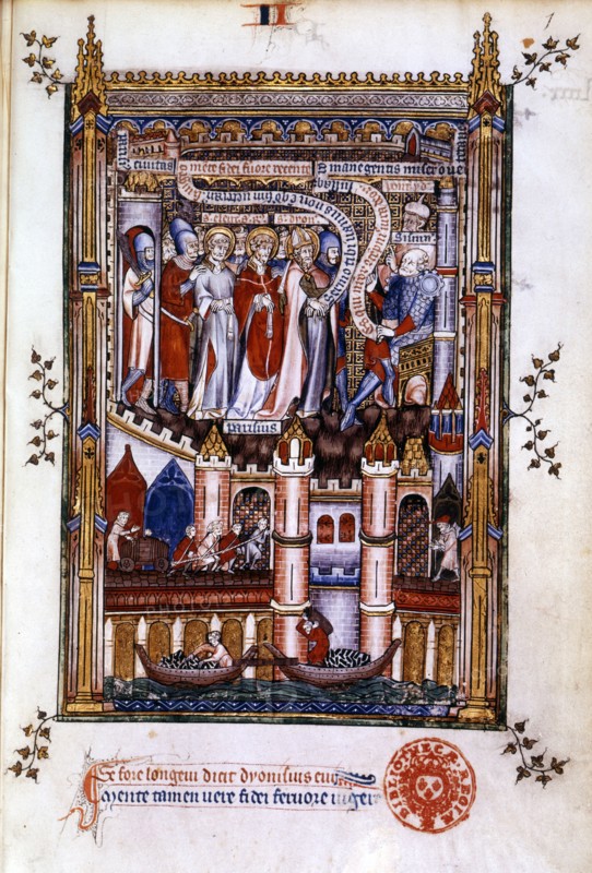 St Denis before Sisinnius, 1317. Artist: Unknown