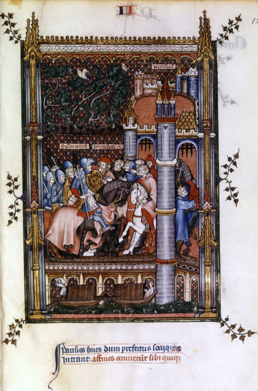 Pagan priests welcome Sisinnius at the gates of Paris, 1317. Artist: Unknown