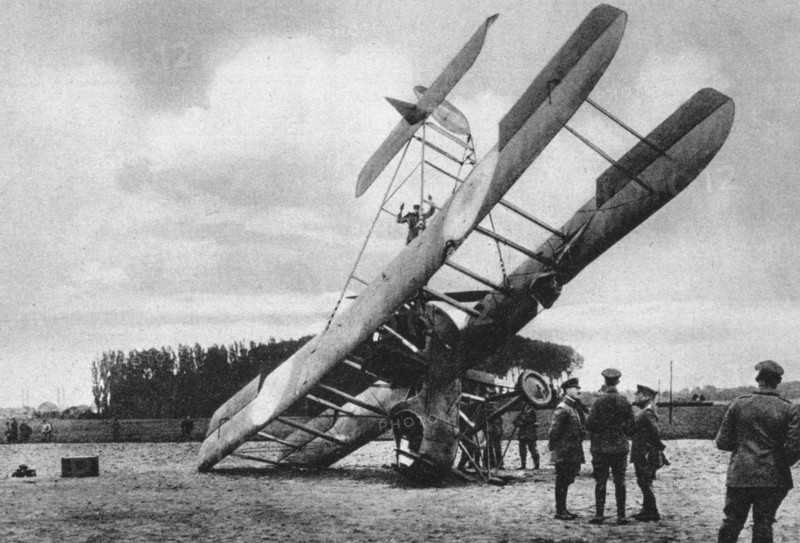 A British Vickers Vimy biplane, crashed south-west of Lille, France, World War I, 1917. Artist: Unknown