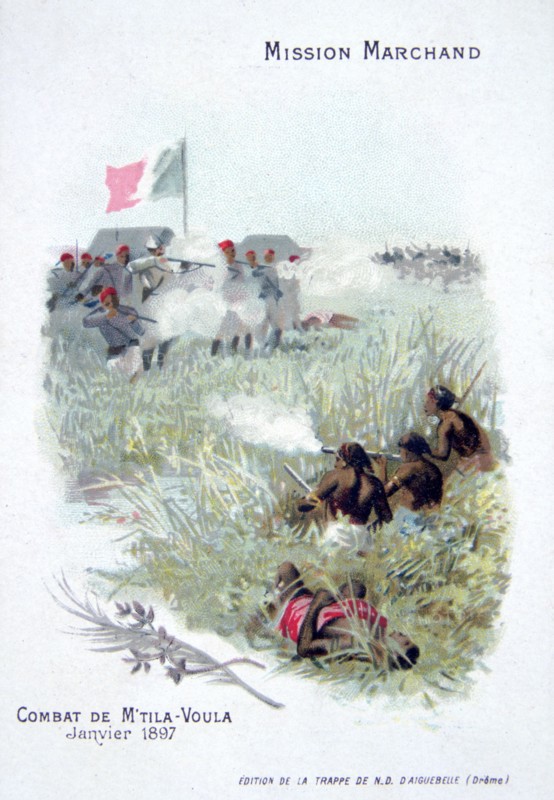 The Marchand expedition: fighting at M'tila Voula, January 1897. Artist: Unknown