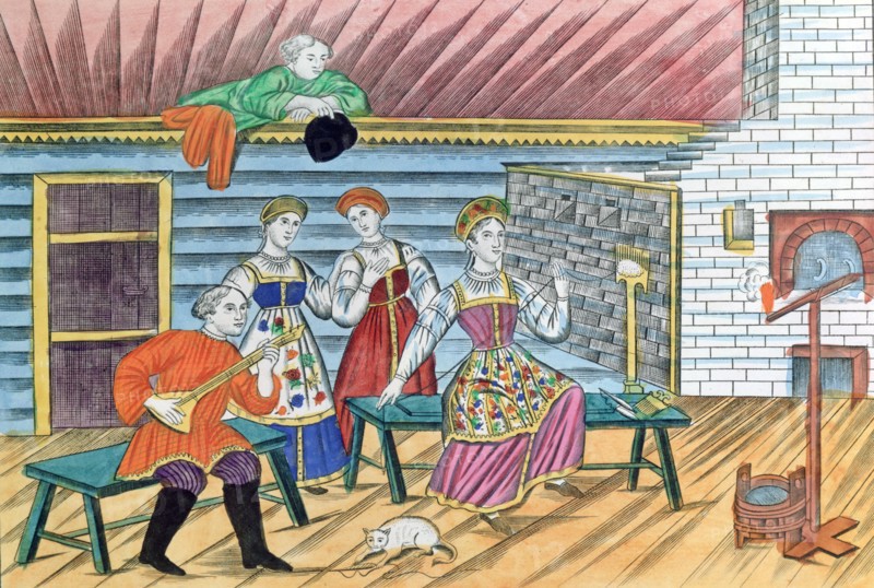 Russian interior scene, 1856. Artist: Unknown