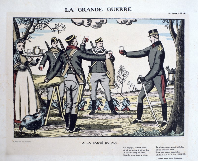 'Toasting the Health of the king', the Belgian army, World War I, 1914-1918. Artist: Benito