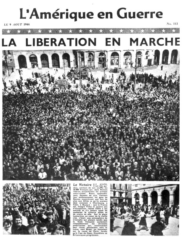 Front page of L'Amerique en Guerre newspaper, 9 August 1944. Artist: Unknown