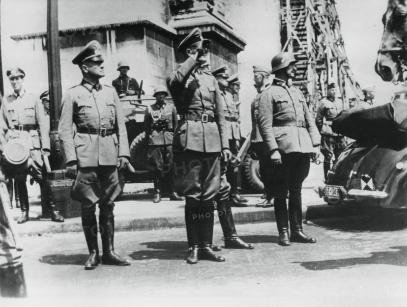 General von Bock saluting German troops parading past the Arc de Triomphe, Paris, 14 June 1940. Artist: Unknown