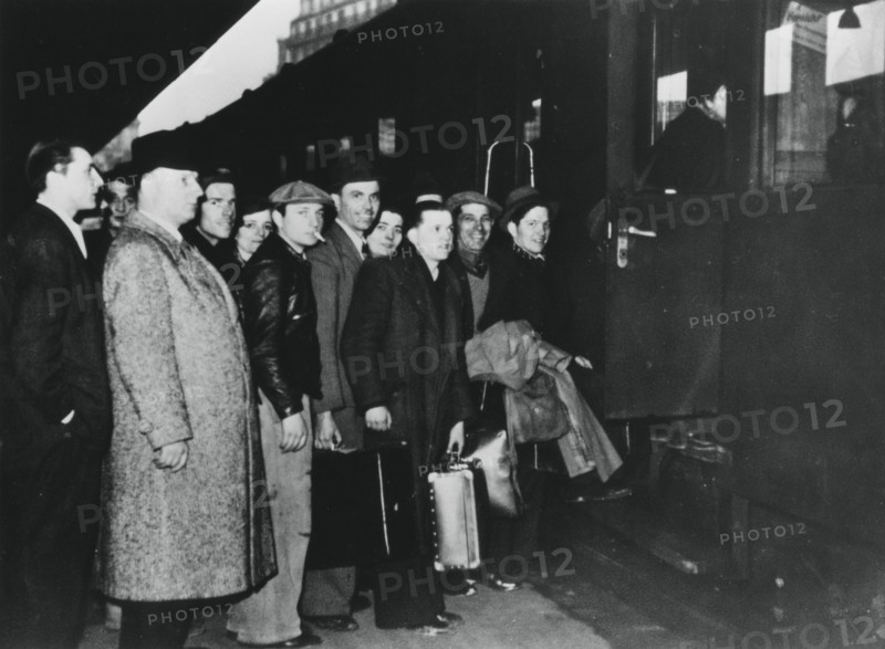 French conscript labour departing for Germany for service in the STO, Paris, 1943-1944. Artist: Unknown