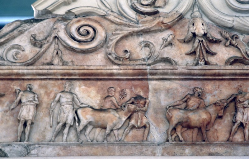 Sacrifice scene on the Ara Pacis, Rome. Artist: Unknown