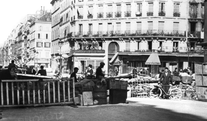 Barricade on the Rue de Chateaudun, liberation of Paris, August 1944. Artist: Unknown