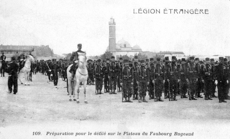 French Foreign Legion preparing to march on the Plateau Faubourg Bugeaud, Algeria, 20th century. Artist: Unknown