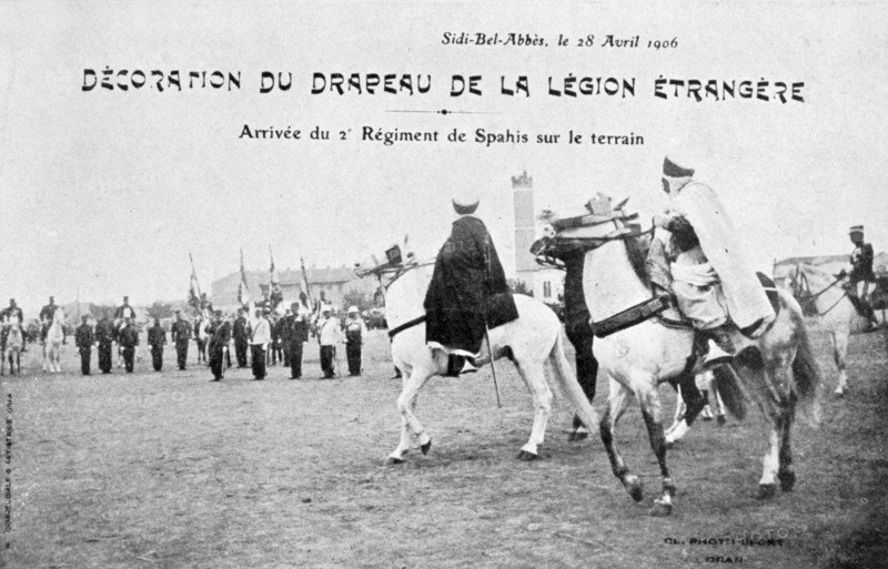 Parading of the flag of the French Foreign Legion, Sidi Bel Abbes, Algeria, 28 April 1906. Artist: Unknown