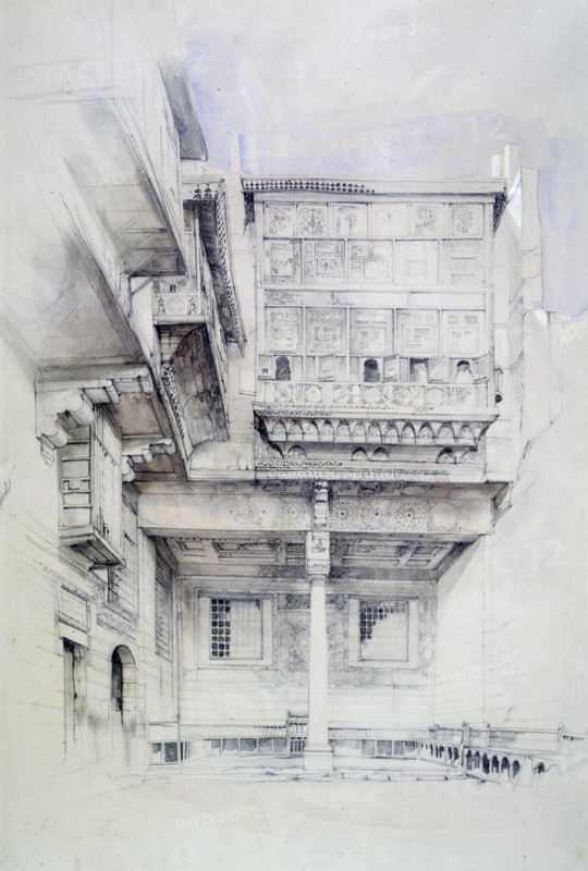 'The Court of the House of the Artist, Cairo', Egypt, 19th century. Artist: John Frederick Lewis