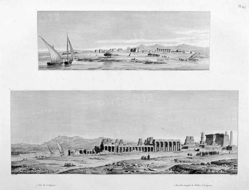 View of Luxor, and the Temple of Thebes at Luxor, Egypt, c1808. Artist: Unknown