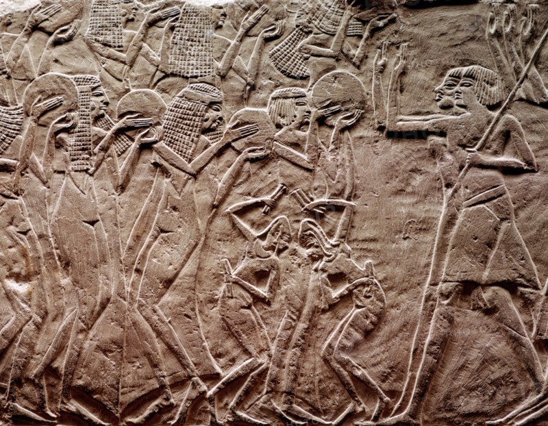 Offering tribute, Ancient Egyptian relief carving. Artist: R Guillemot