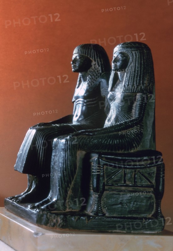 A seigneurial couple in ceremonial clothes, New Kingdom, Egyptian, 19th Dynasty. Artist: Unknown