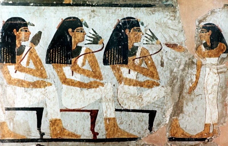 Women with Flowers and Lotus, 18th Dynasty. Artist: Unknown