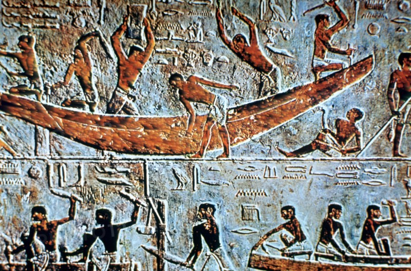 Construction of a boat, wall relief, Saqqara, Egypt. Artist: Unknown