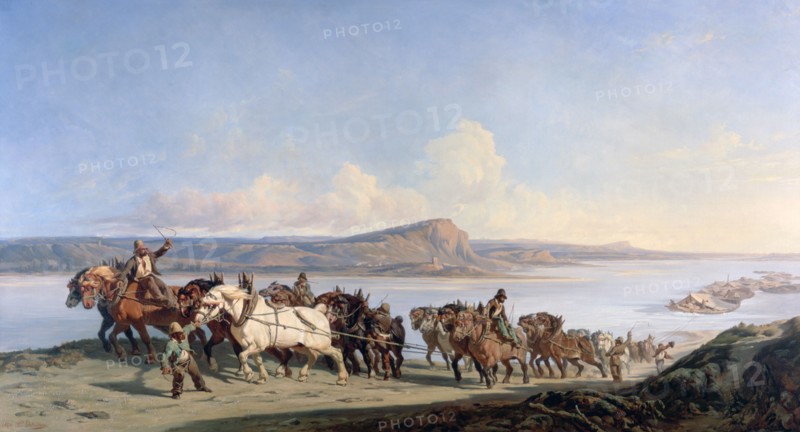 'Attachment of Horses Pulling Boats Down the Rhone', c1825-1870. Artist: Alexandre Dubuisson