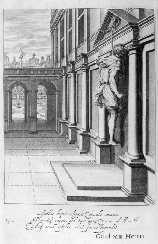 Iphis hangs himself in despair that he could not gain Anaxarete, 1655. Creator: Unknown.