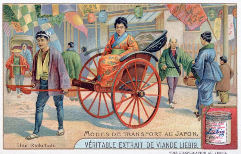 Modes of transport in Japan, rickshaw, 19th century. Artist: Unknown