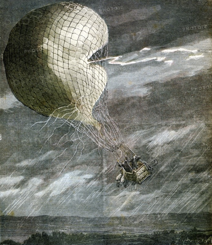 A Balloon struck by lightning near Chicago, Illinois, USA, 1891. Artist: Unknown