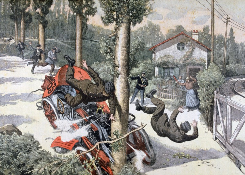 A terrible accident, Paris to Madrid race, 1903. Artist: Unknown