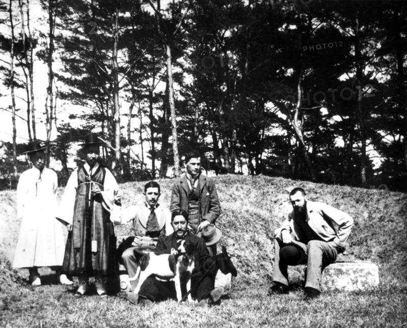 Western visitors with locals, Nam San, Korea, 1900. Artist: Unknown