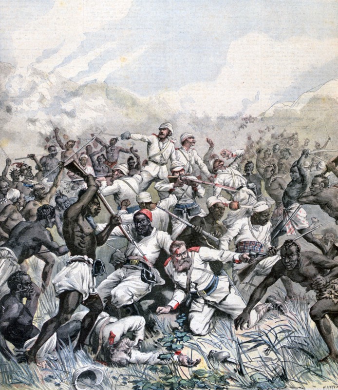 Destruction of a German expedition in Africa, 1891. Artist: Henri Meyer