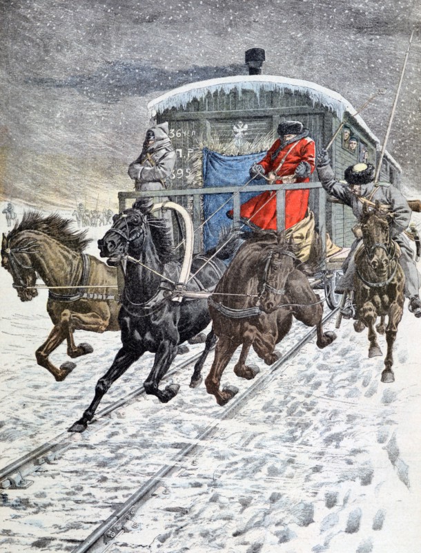 Passage of the military coaches on lake baikal, Siberia, Russia, 20th century. Artist: Unknown