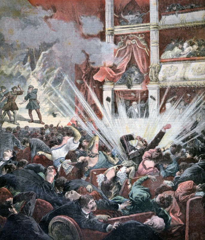 Bomb explosion in the Liceo Theatre, Barcelona, 1893. Artist: Unknown