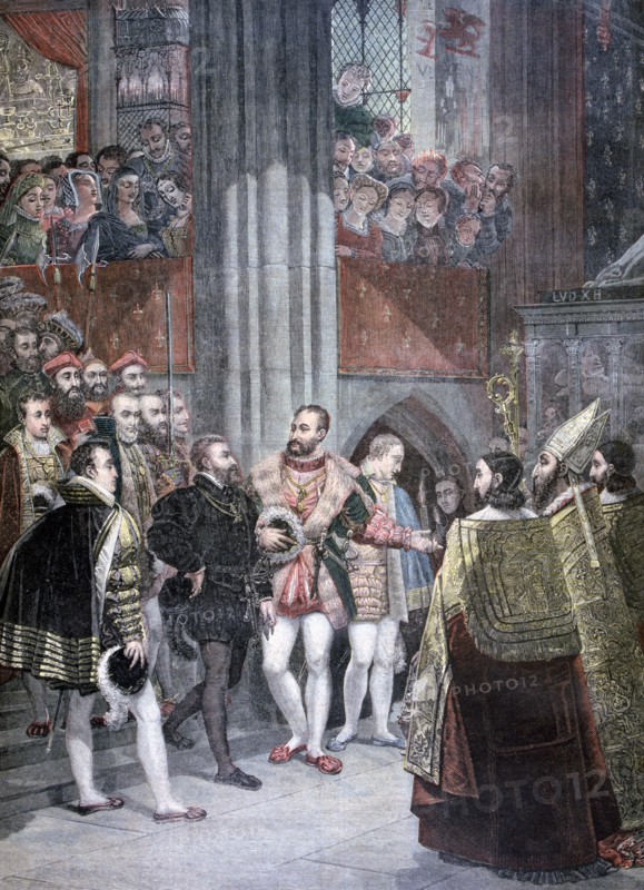 'Charles I and Charles Quint in the Basilica of Saint Denis', Paris, 1893. Artist: Unknown