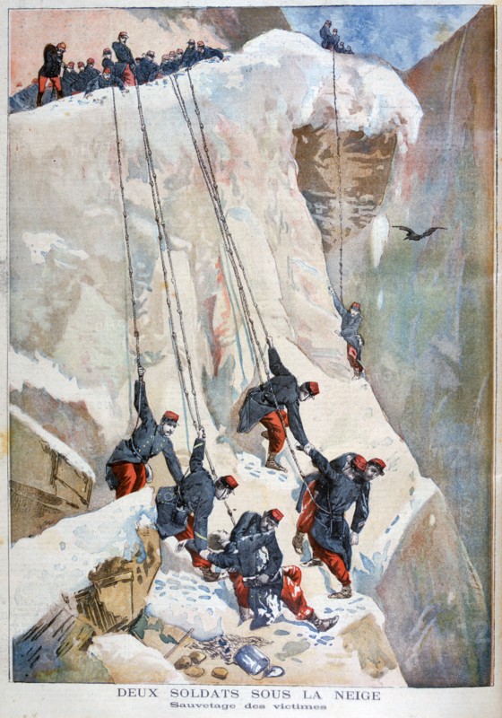 The rescue of two French soldiers after an avalanche, 1894. Artist: Unknown