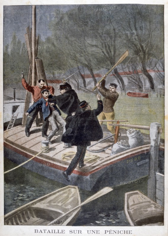 Fight on a barge, 1902. Artist: Unknown