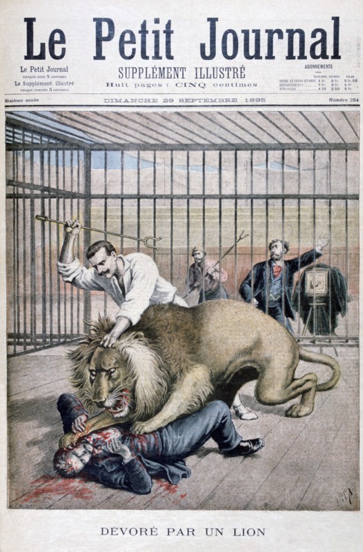 Lion attack, 1895. Artist: Henri Meyer