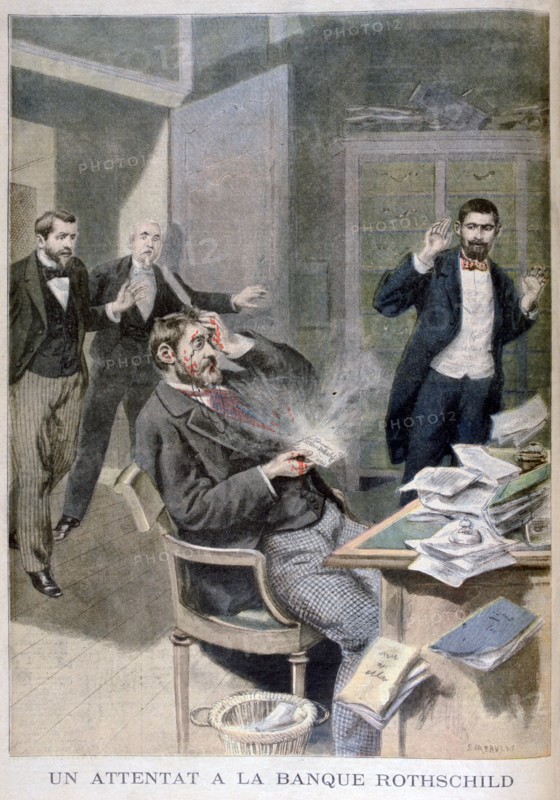 Explosion of a letter bomb sent to Baron Alphonse de Rothschild, 1895. Creator: F Meaulle.