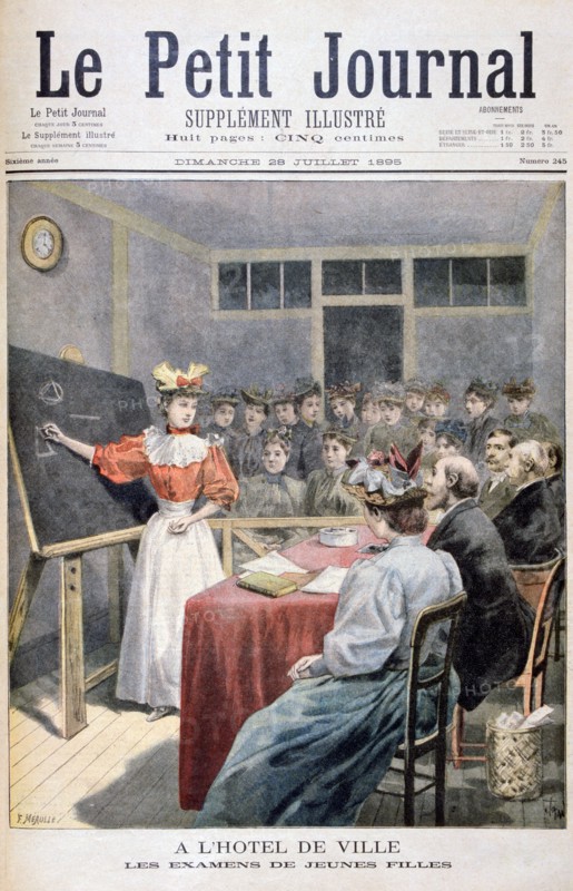 Young girls taking exams in a Town Hall, France, 1895. Artist: Oswaldo Tofani