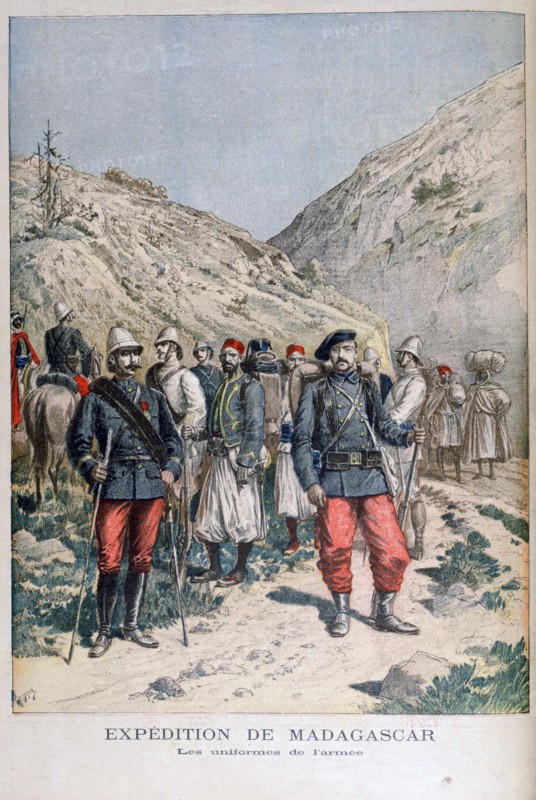 Uniforms of the French expeditionary force in Madagascar, 1895. Artist: Henri Meyer