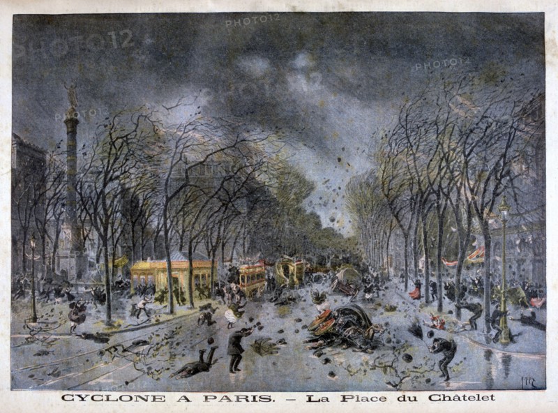A cyclone in Paris, Place du Châtelet, 1896. Artist: Henri Meyer