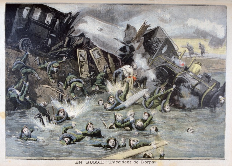 Military train accident in Dorpat, Russia, 1897. Creator: F Meaulle.