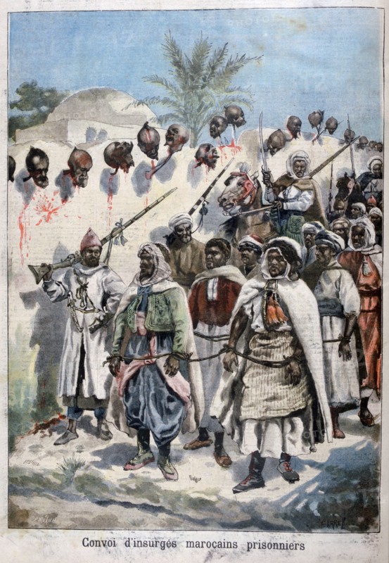 Column of insurgent Moroccans taken prisoner at Tadla by Sultan Abdul-Hafiz's army, 1897.   Creator: F Meaulle.